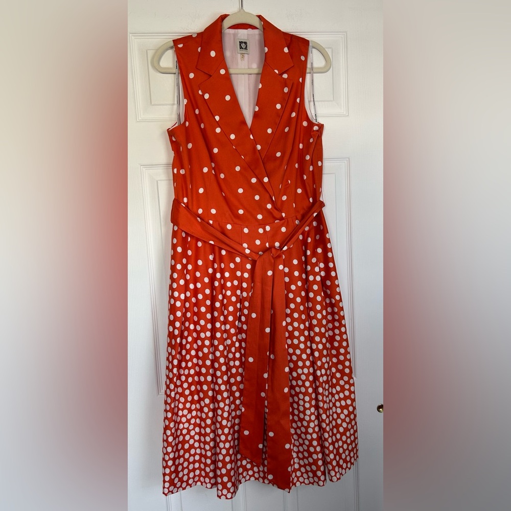 Anne Klein Orange Polka Dot Midi Dress